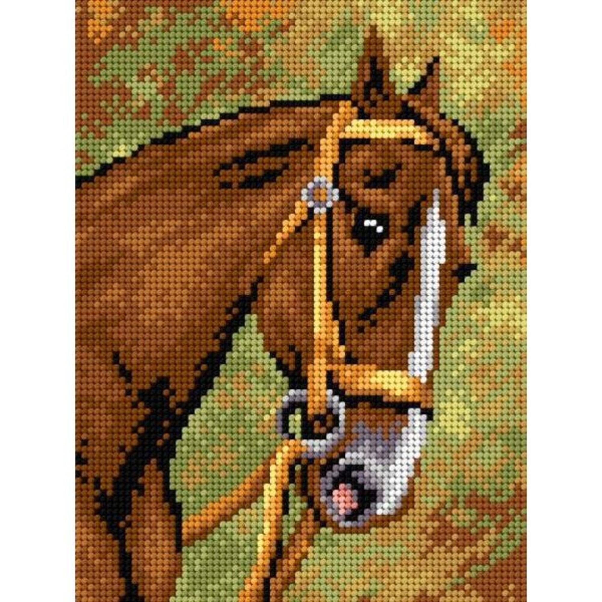 Orchidea Needlepoint Canvas For Halfstitch Without Yarn Chestnut Horse - Printed Tapestry Canvas